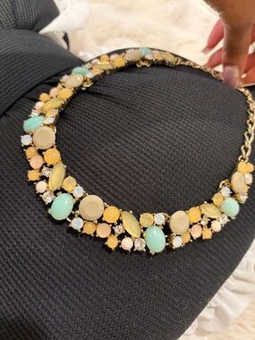 Loft Statement Choker Necklace with Gold Chain and Chunky Pastel Stones